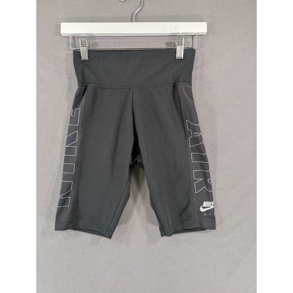 Nike Air Womens Ribbed High Waisted Biker Shorts Black CZ9343-010 Size XS‎